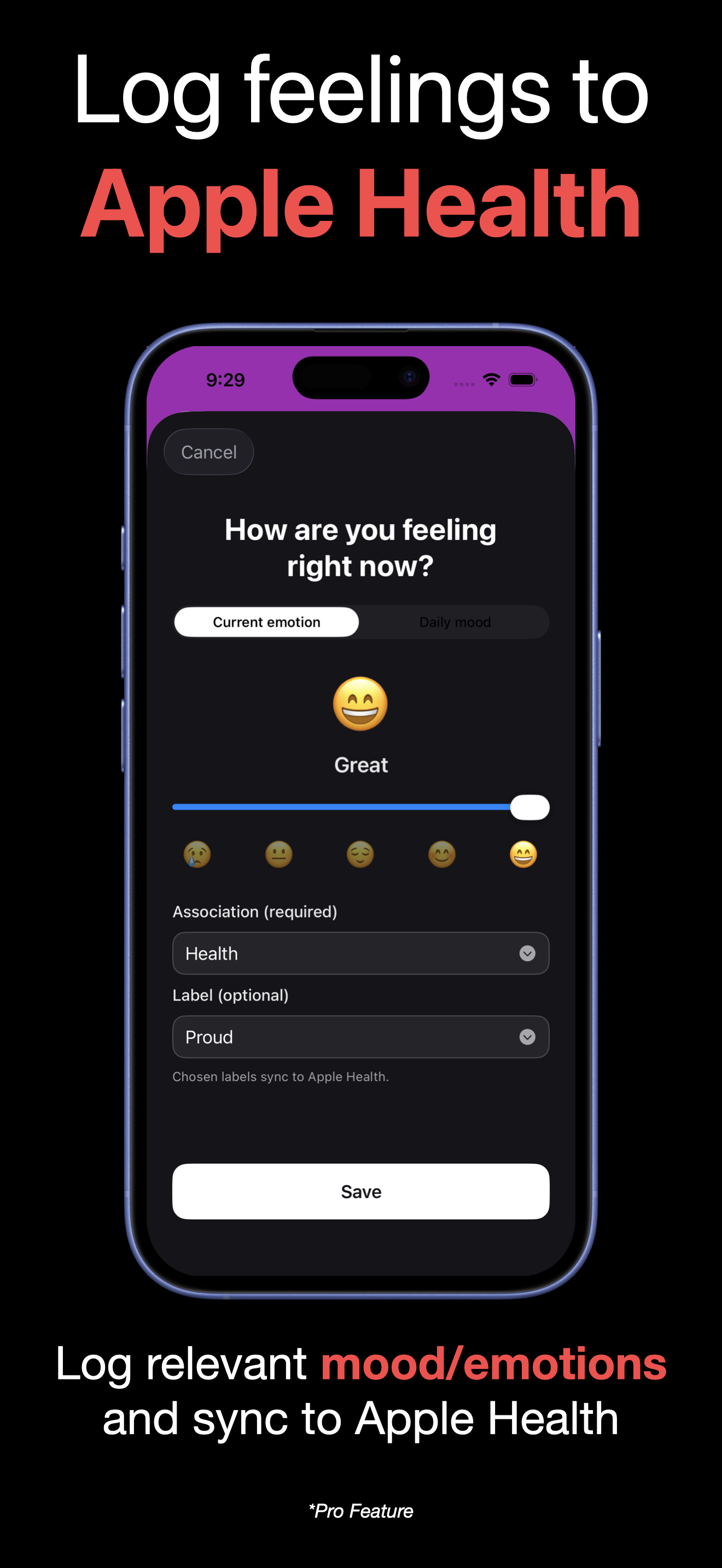 Log mood and emotion to Apple Health